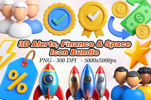 3D Alerts & Finance Space Icons