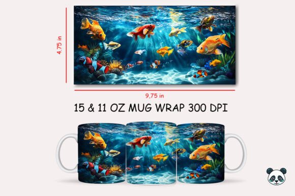 3D Aquarium Fish Mug Wrap Design