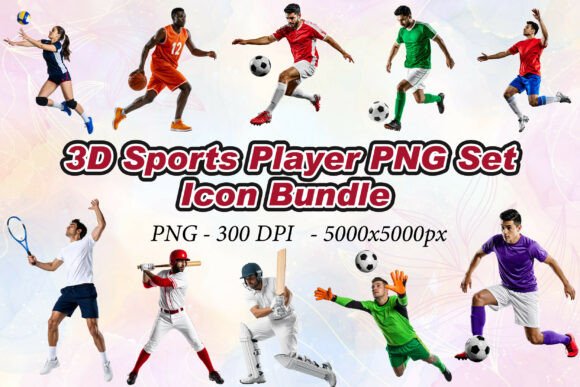 3D Sports Player Icons PNG Set