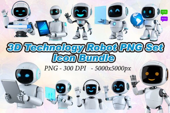 3D Technology Robot Icons PNG Set