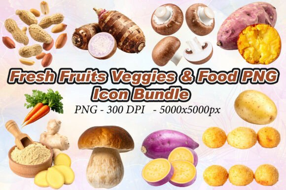 Elevate Your Visuals with High-Resolution Fresh Fruits Veggies Food PNG Icons