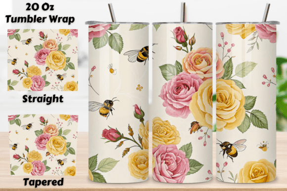 Elevating Custom Drinkware: The Strategic Value of the Rose and Bee Seamless Tumbler Wrap, PNG