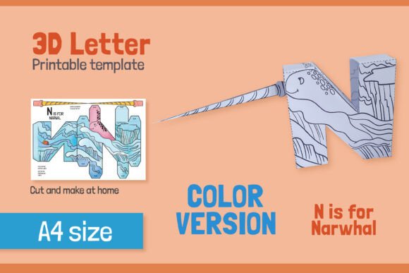 Letter N 3D Papercraft for Kids – COLOR