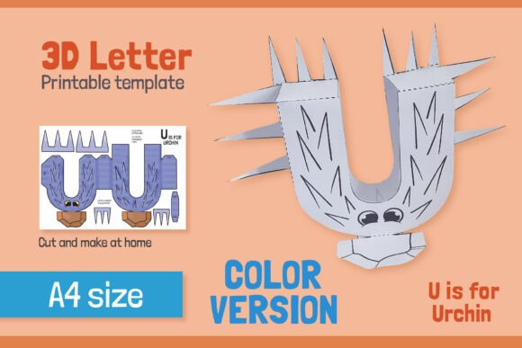 Letter U 3D Papercraft: Color & Learn