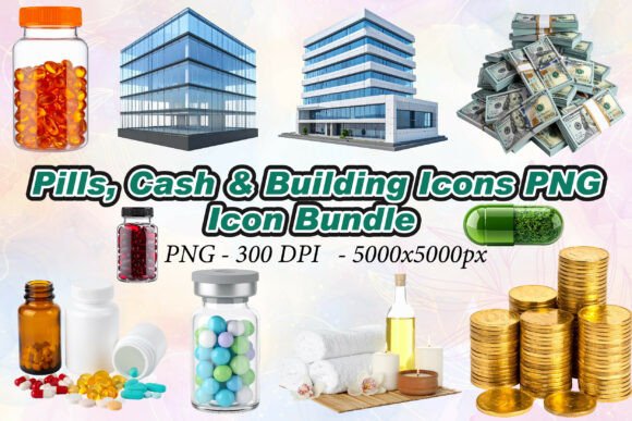 Pills, Cash Building Icons PNG
