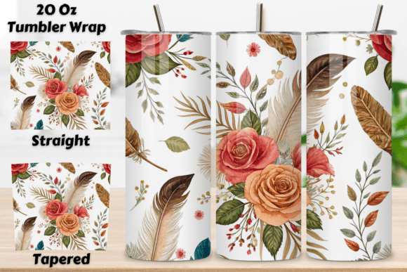 Rose and Feather Seamless Tumbler Wrap