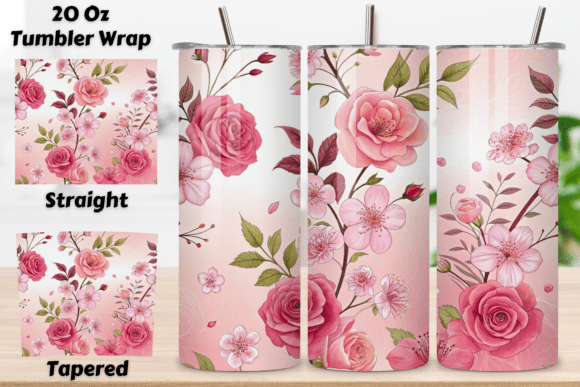 Transform Your Drinkware with the Rose and Cherry Blossom Seamless Tumbler Wrap